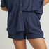 Linen Shorts with Fray Details Navy