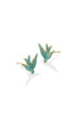 Melody Bird Gold Stud Earring In Teal Crystal