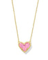 Ari Heart Short Gold Pendant Necklace In Pink Iridescent Glitter Glass