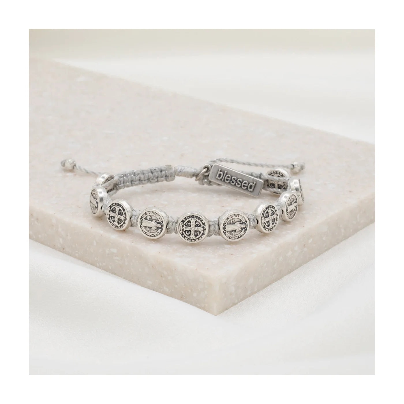 Silver Benedictine Blessing Bracelet Metallic Silver - Abigail's